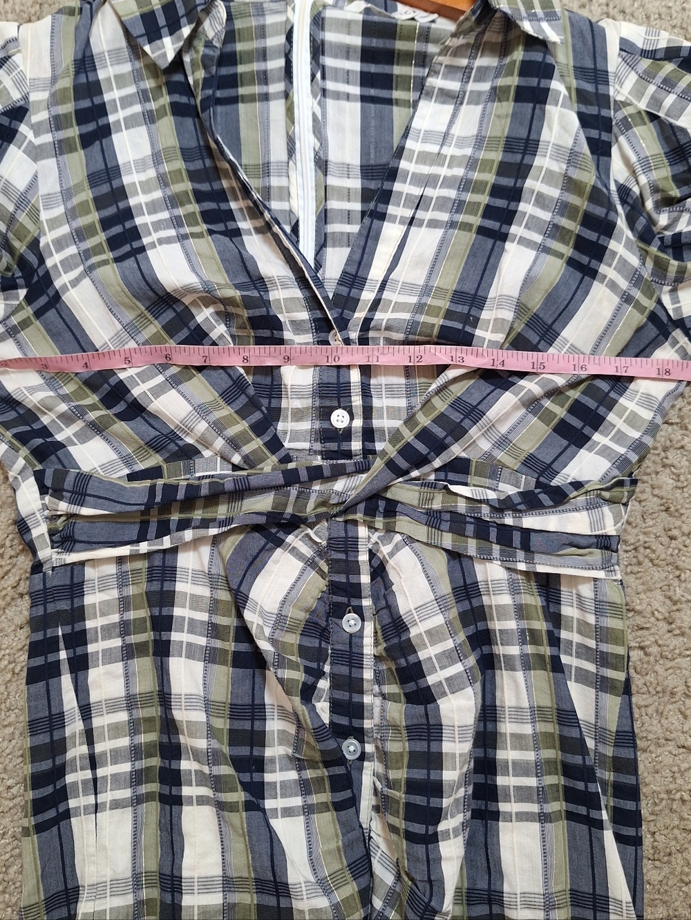 Veronica Beard Barrett Plaid Twist Front Puff Sleeve Blue Green Midi Dress Sz 8 - Picture 6 of 7
